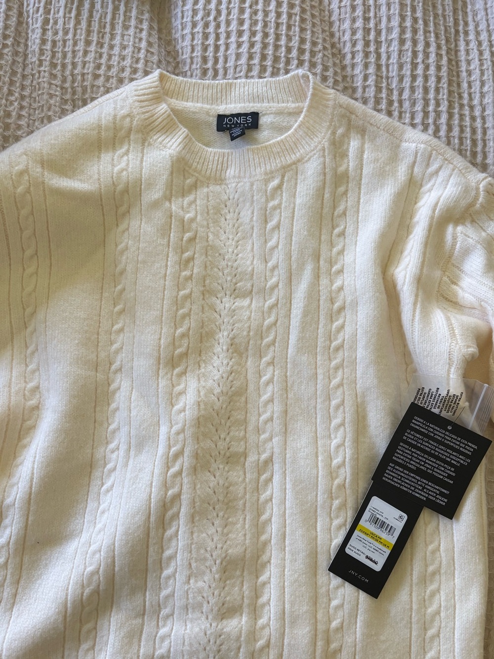 Jones New York Women's Cream Cable Knit Crewneck Sweater